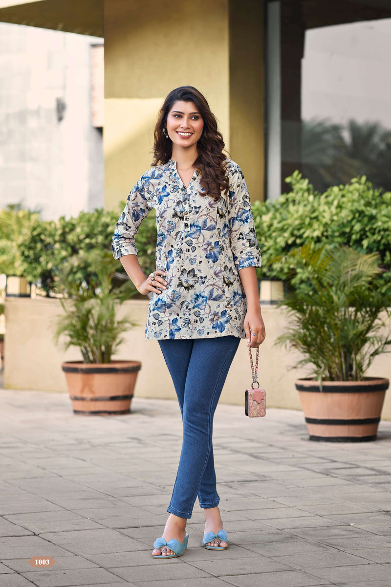 Tips And Tops Cotton Shorties Vol 4 Cotton Foil Print Short Top For Daily Wear