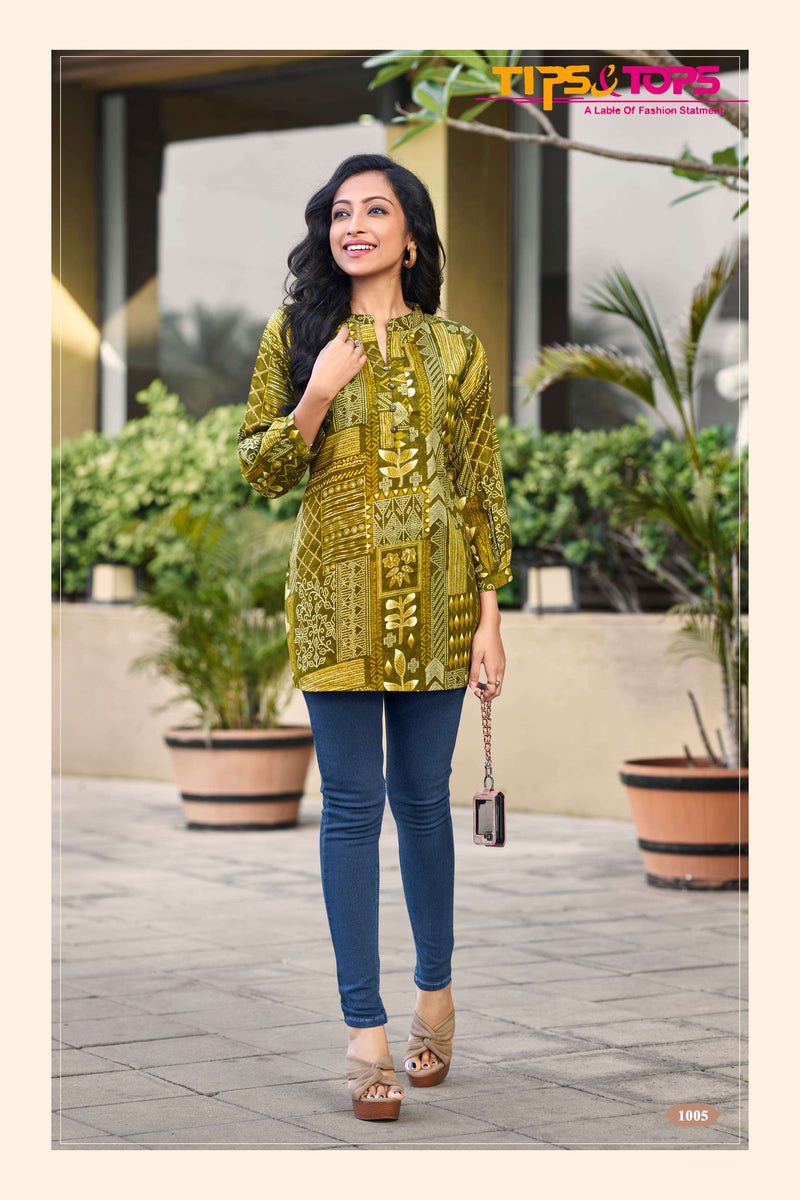 Tips And Tops Cotton Shorties Vol 4 Cotton Foil Print Short Top For Daily Wear