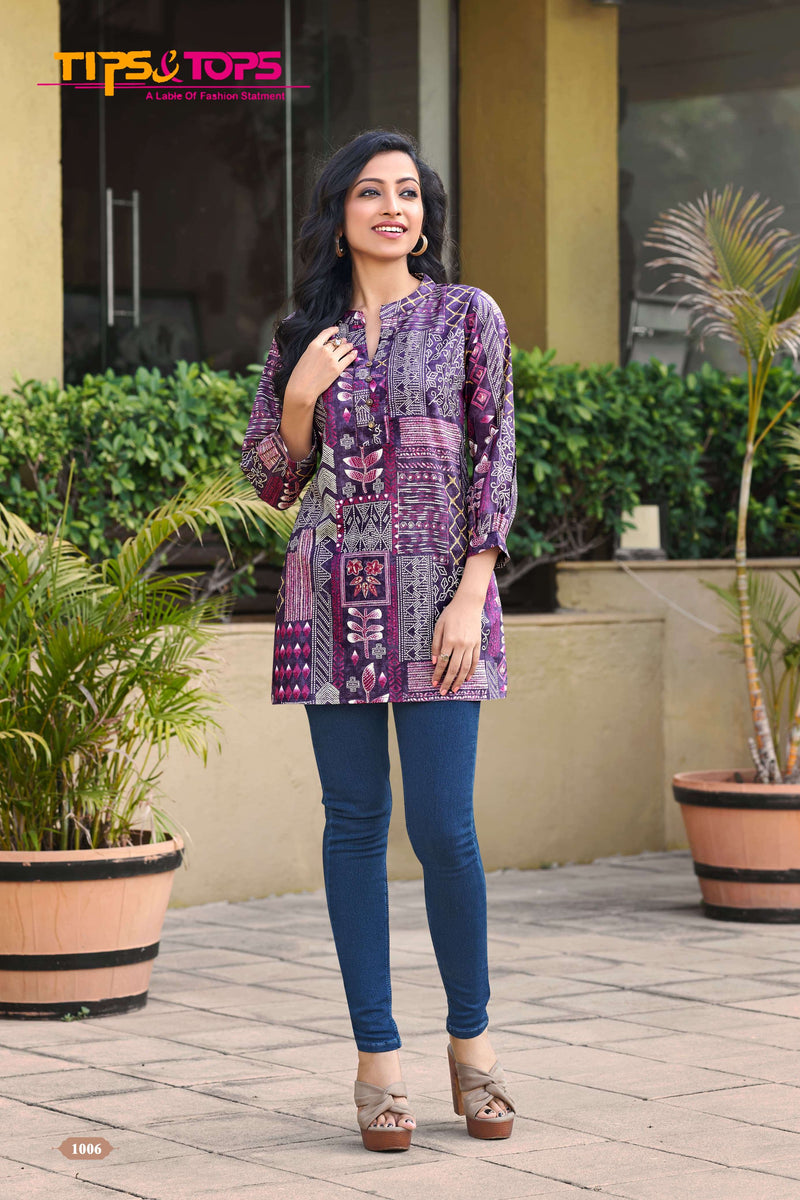 Tips And Tops Cotton Shorties Vol 4 Cotton Foil Print Short Top For Daily Wear