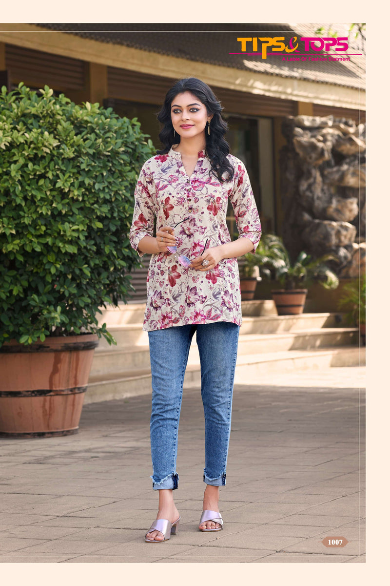 Tips And Tops Cotton Shorties Vol 4 Cotton Foil Print Short Top For Daily Wear