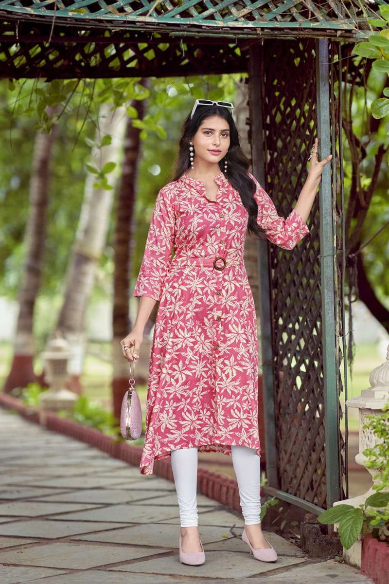 Tips And Tops Graccy Rayon Printed Stylish Daily Wear A Line Kurti Set