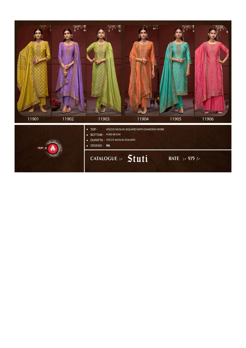 Triple Aaa Stuti Muslin Jequard Diamond Work Designer Salwar Kameez
