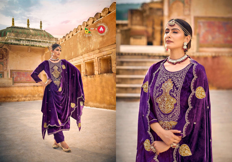 Triple Aaa Taj Arabia Viscose Velvet Designer Party Wear Suit