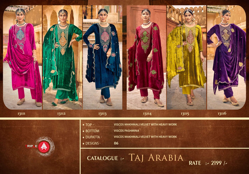 Triple Aaa Taj Arabia Viscose Velvet Designer Party Wear Suit