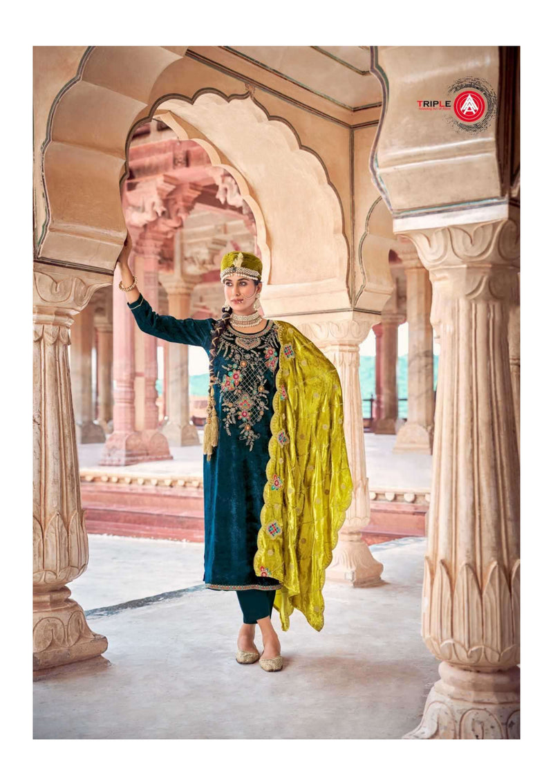 Triple Aaa Veneshiaa Velvet Heavy Work Wedding Wear Salwar Suit Collection