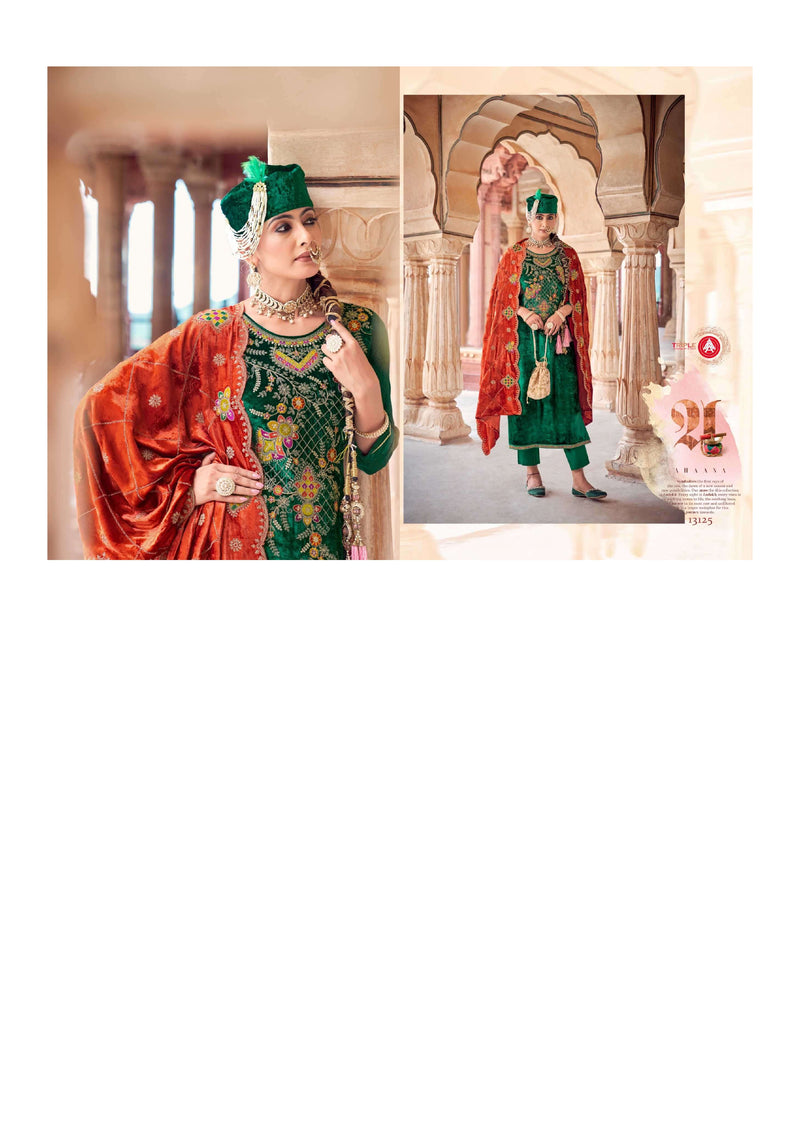 Triple Aaa Veneshiaa Velvet Heavy Work Wedding Wear Salwar Suit Collection