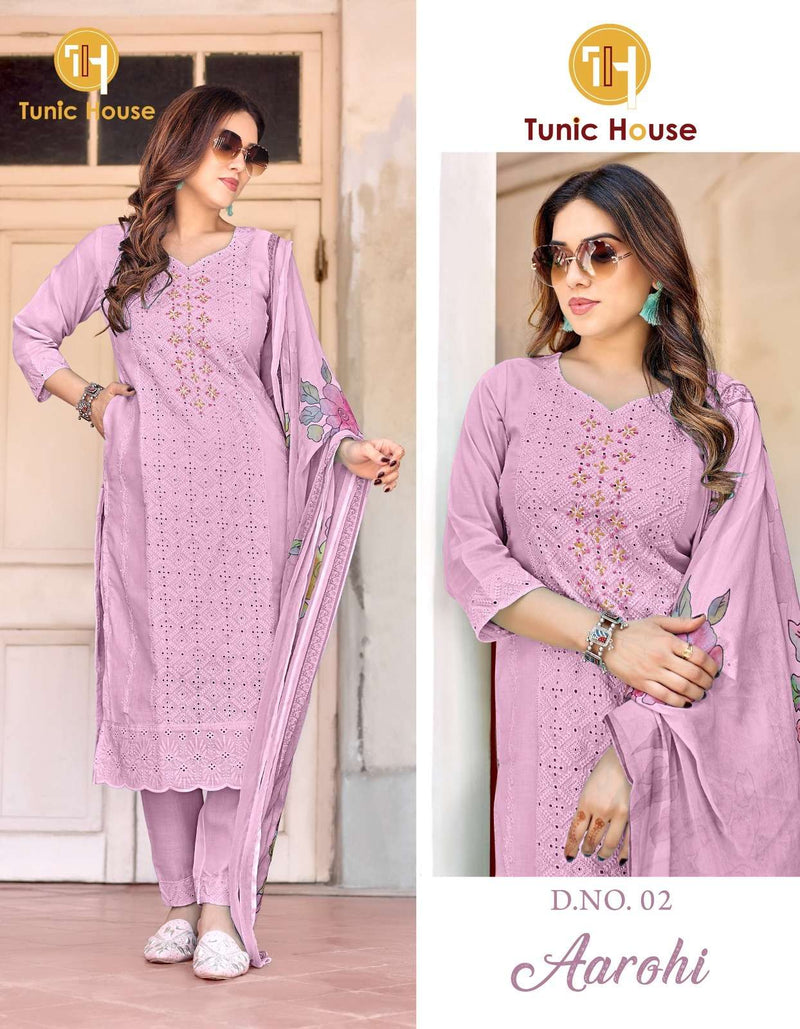 Tunic House Aarohi Cotton Hand Work Designer Kurti Pant Dupatta Set