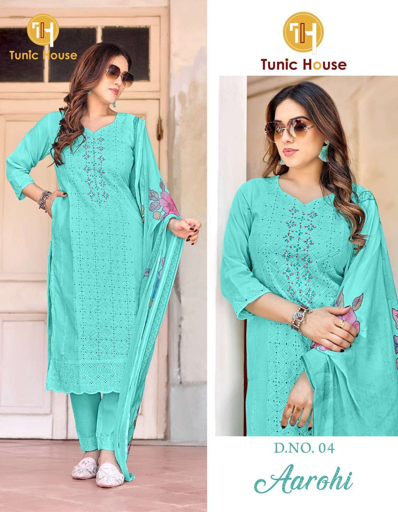 Tunic House Aarohi Cotton Hand Work Designer Kurti Pant Dupatta Set