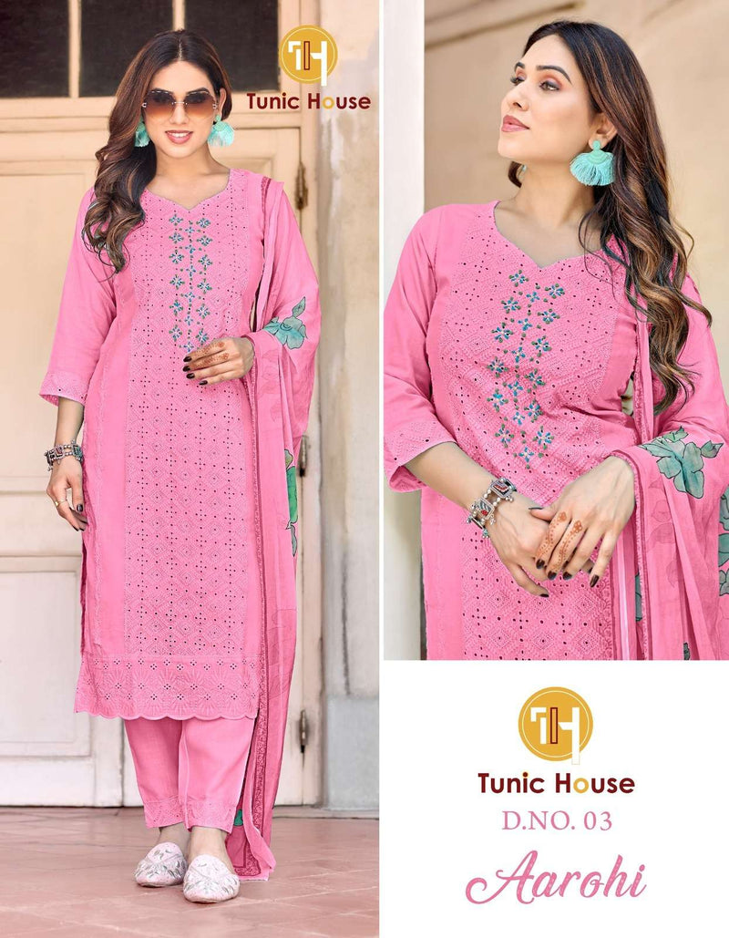 Tunic House Aarohi Cotton Hand Work Designer Kurti Pant Dupatta Set
