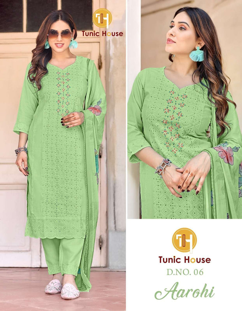 Tunic House Aarohi Cotton Hand Work Designer Kurti Pant Dupatta Set