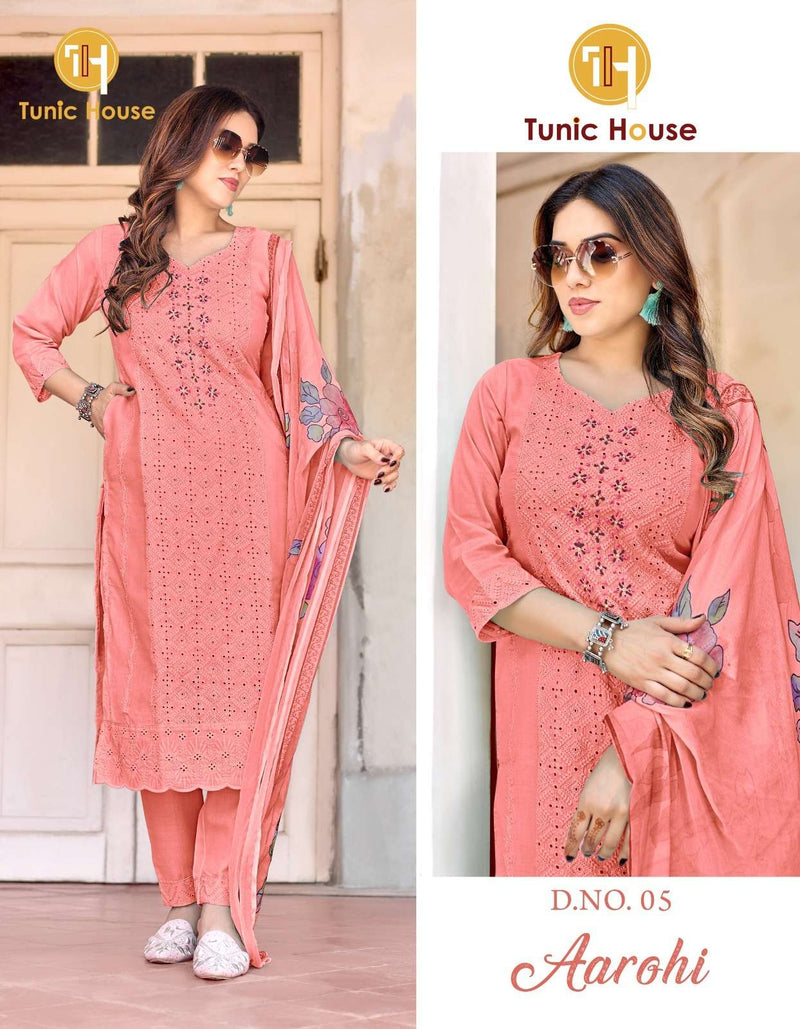 Tunic House Aarohi Cotton Hand Work Designer Kurti Pant Dupatta Set