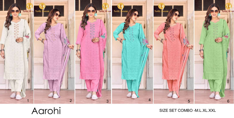 Tunic House Aarohi Cotton Hand Work Designer Kurti Pant Dupatta Set