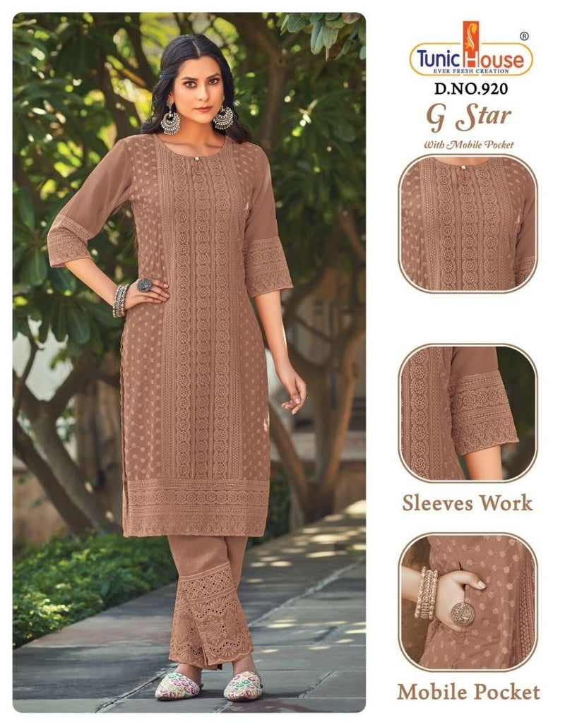 Tunic House G Star Designer Chikankari Schiifli Work Fancy Kurti Combo Set