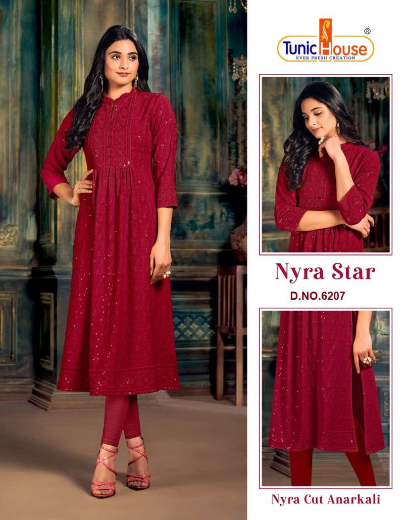 Tunic House Nyra Star Viscose Rayon Lucknowi Kurti With Pant