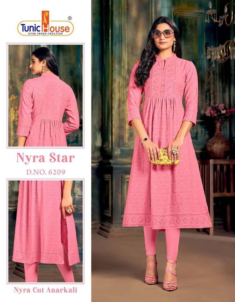 Tunic House Nyra Star Viscose Rayon Lucknowi Kurti With Pant