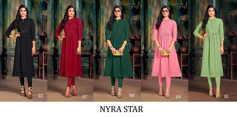 Tunic House Nyra Star Viscose Rayon Lucknowi Kurti With Pant