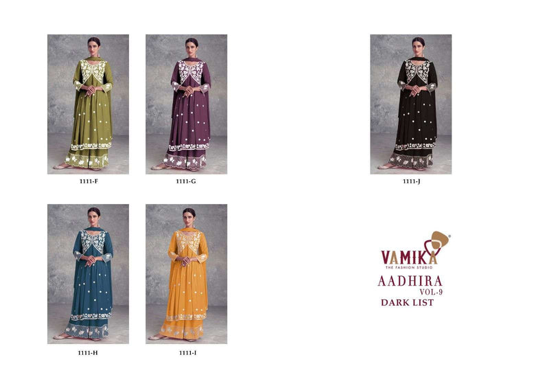 Vamika Aadhira Vol 9 Dark List Rayon Viscos Heavy Lakhnawi Embroidery Nyra Cut Kurti Combo Set