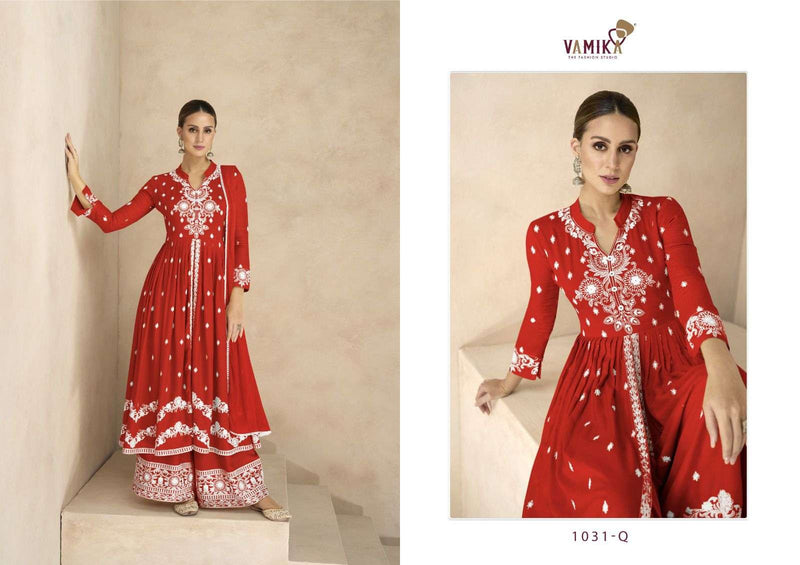 Vamika Lakhnavi Vol 6 Platinum Rayon White Thread Heavy Party Wear Kurti With Pant Dupatta Set