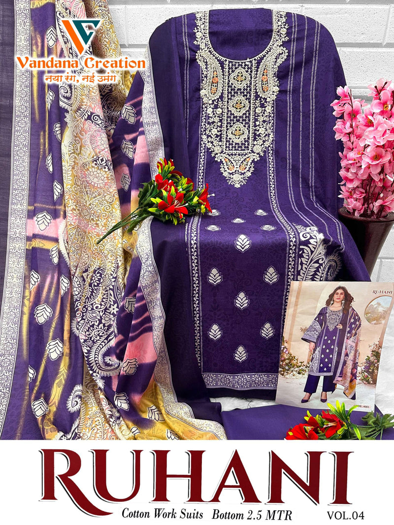 Vandana Creation Ruhani Vol 4 Cotton Digital‎ Style‎ Print Unstitched Daily Wear Salwar Suit