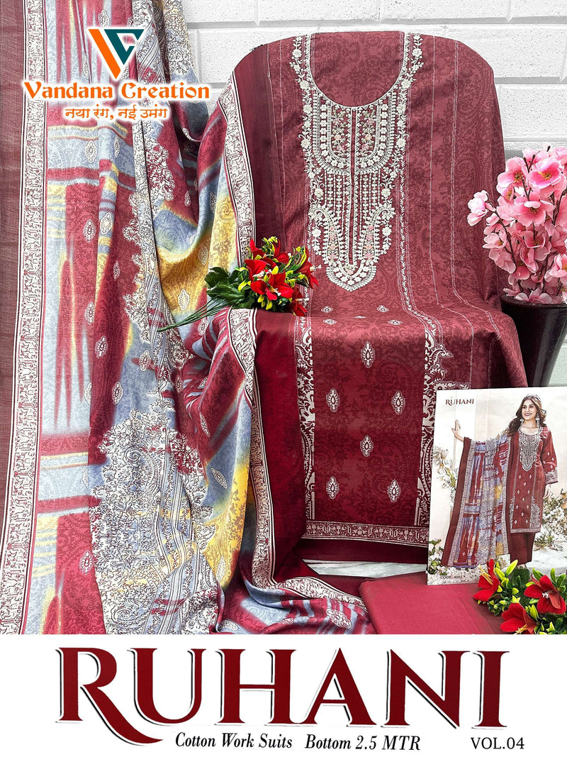 Vandana Creation Ruhani Vol 4 Cotton Digital‎ Style‎ Print Unstitched Daily Wear Salwar Suit