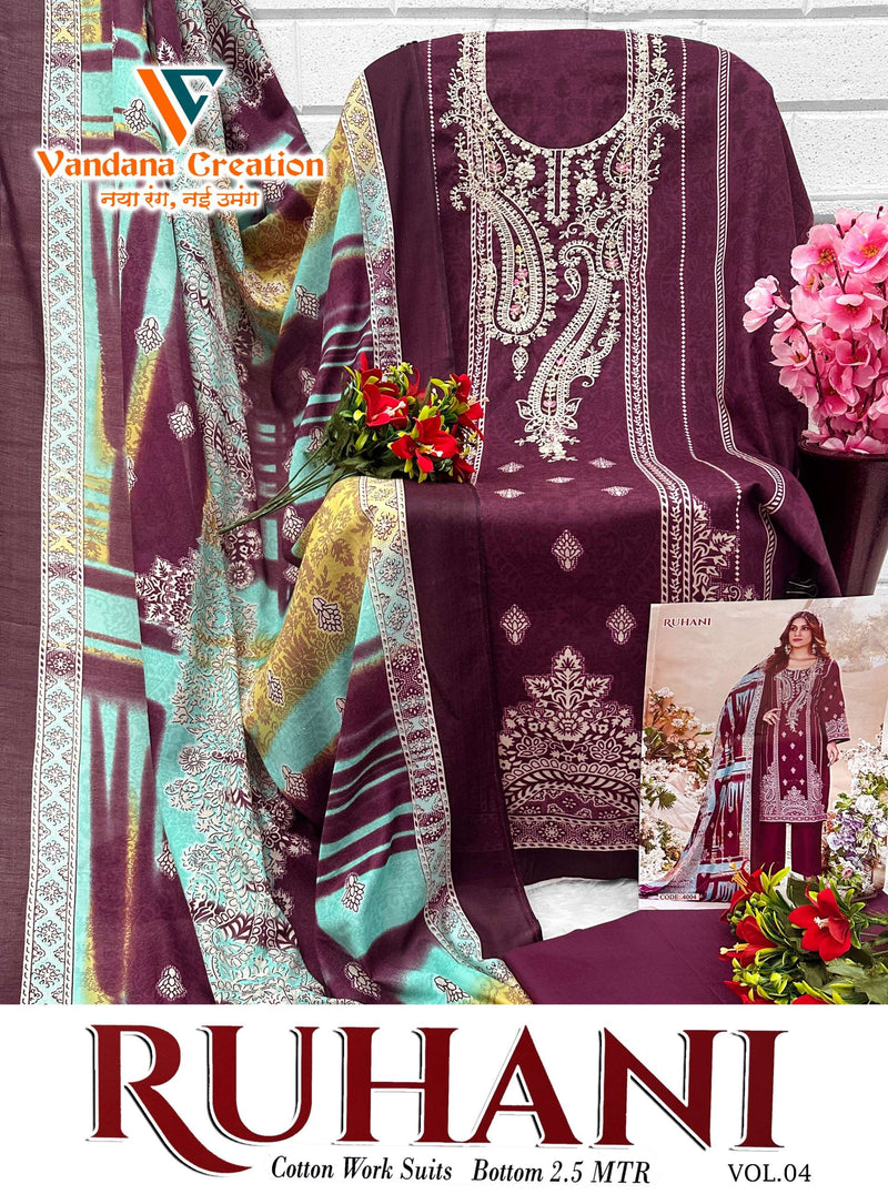 Vandana Creation Ruhani Vol 4 Cotton Digital‎ Style‎ Print Unstitched Daily Wear Salwar Suit