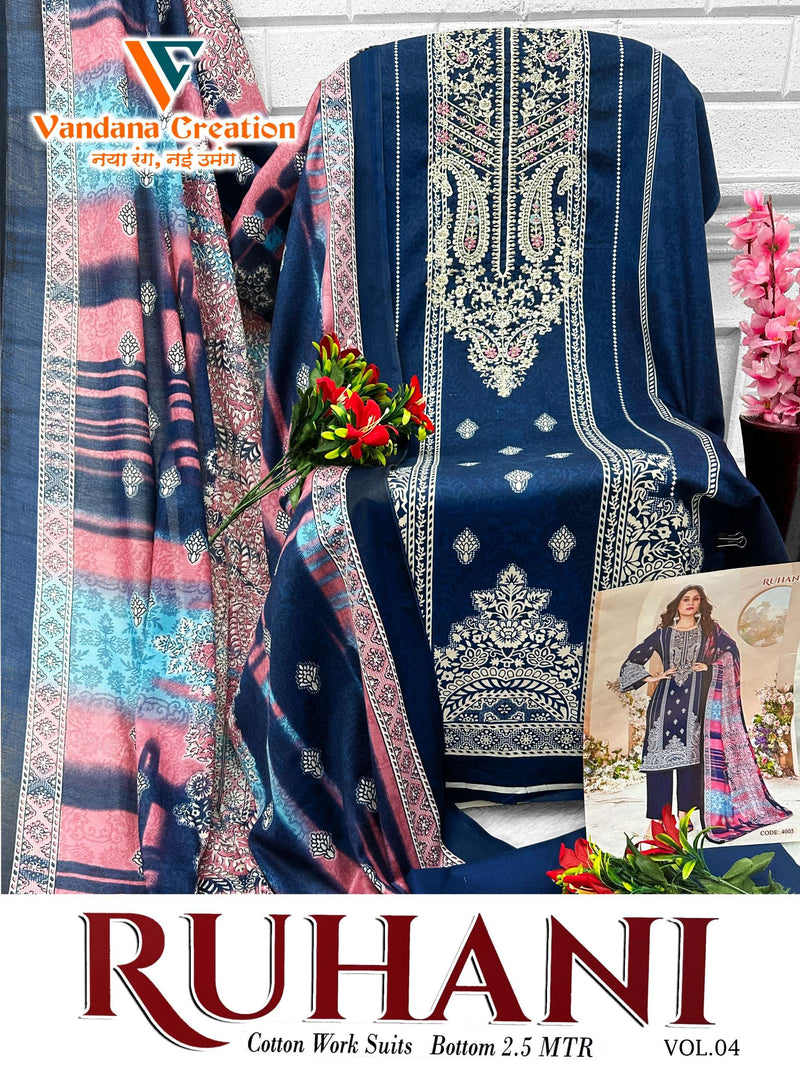 Vandana Creation Ruhani Vol 4 Cotton Digital‎ Style‎ Print Unstitched Daily Wear Salwar Suit
