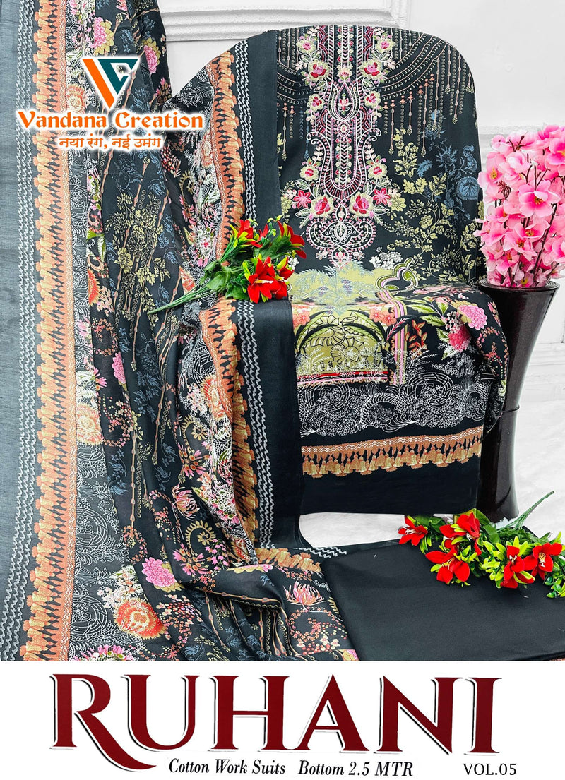 Vandana Creation Ruhani Vol 5  Cotton Digital‎ Style‎ Print‎ With Neck‎ Work‎ Unstitched Salwar Suit