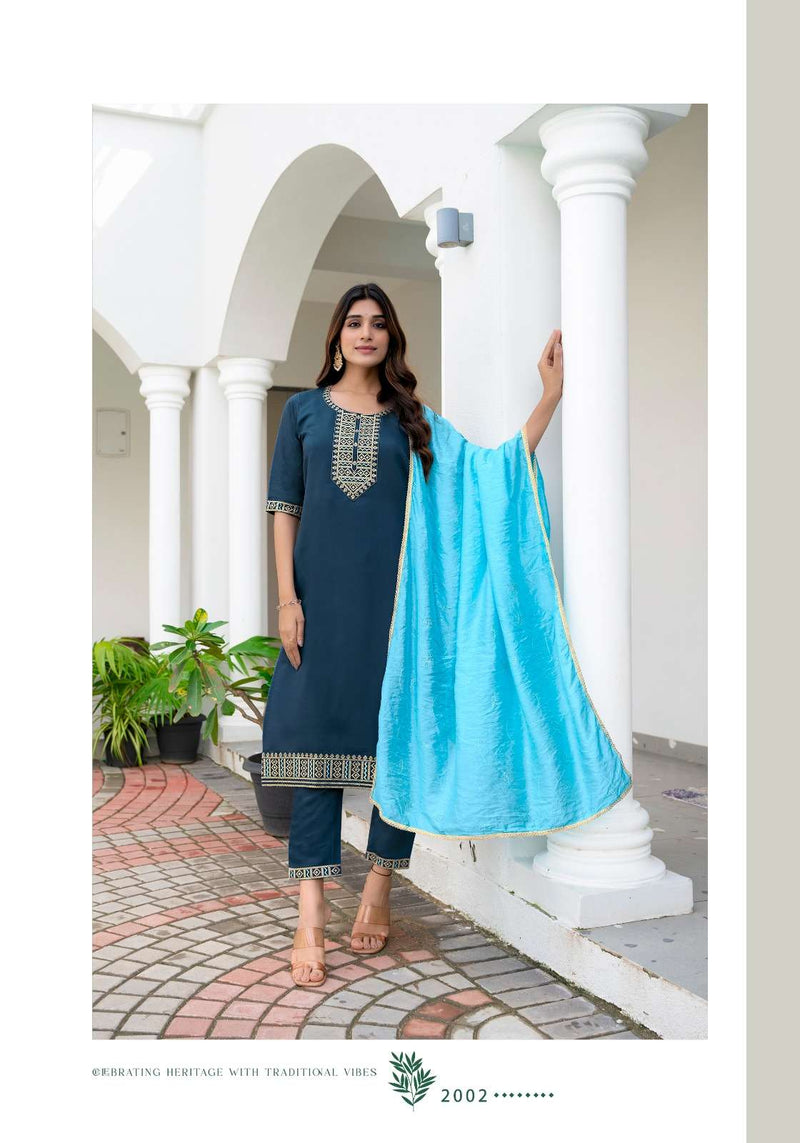 Vaniska Fiza Vol 2 Silk Fancy Embroidery Work Straight Kurti Pant Dupatta Set