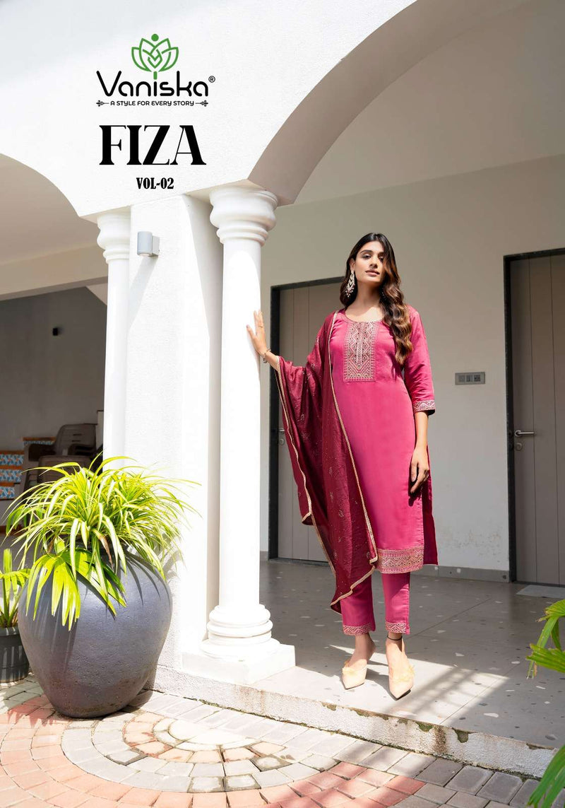 Vaniska Fiza Vol 2 Silk Fancy Embroidery Work Straight Kurti Pant Dupatta Set