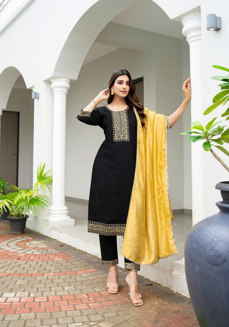 Vaniska Fiza Vol 2 Silk Fancy Embroidery Work Straight Kurti Pant Dupatta Set