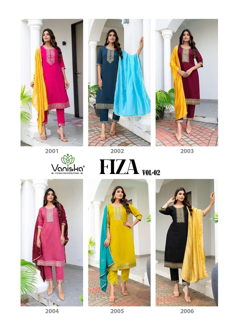 Vaniska Fiza Vol 2 Silk Fancy Embroidery Work Straight Kurti Pant Dupatta Set