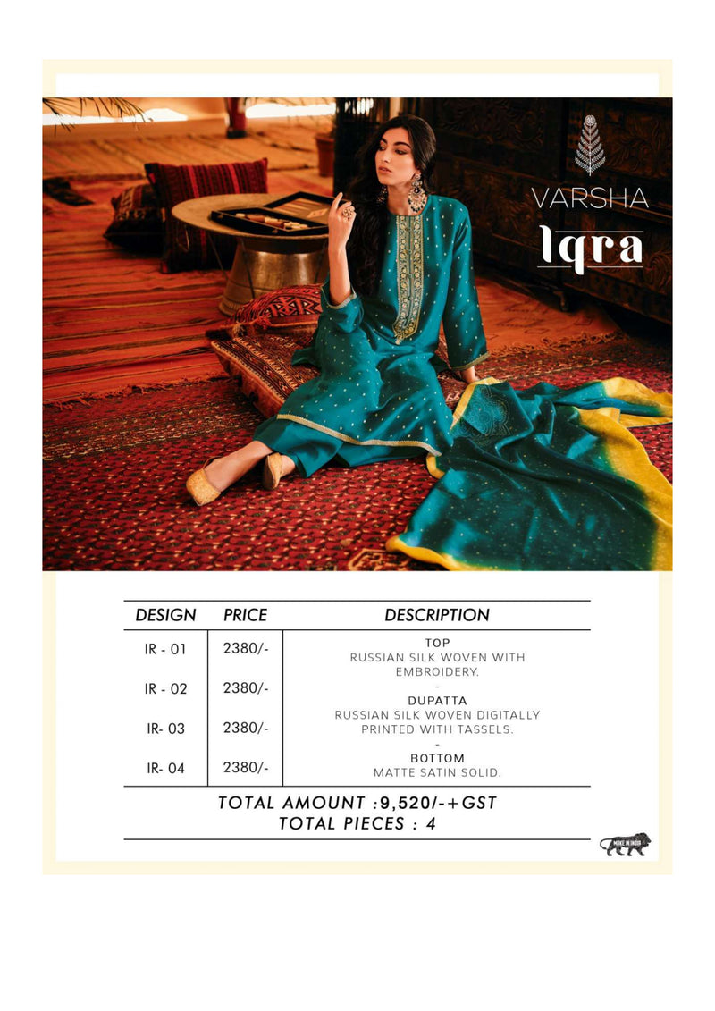 Varsha Fashion Iqra Russian Silk Embroidery Designer Salwar Suit