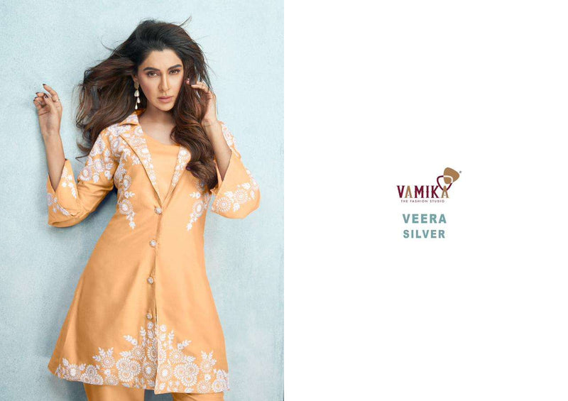 Veera Silver By Vamika Fancy Rayon Kurti With Pant Designer Work Cord Set