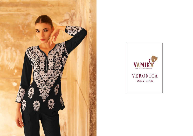 Vamika Veronica Vol 2 Gold Heavy Rayon Sequens Work Fancy Kurti Set