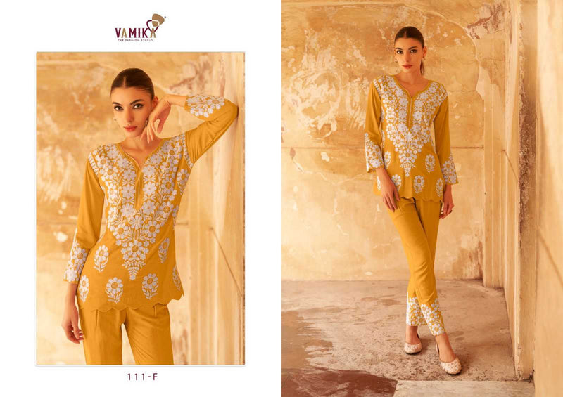 Vamika Veronica Vol 2 Gold Heavy Rayon Sequens Work Fancy Kurti Set