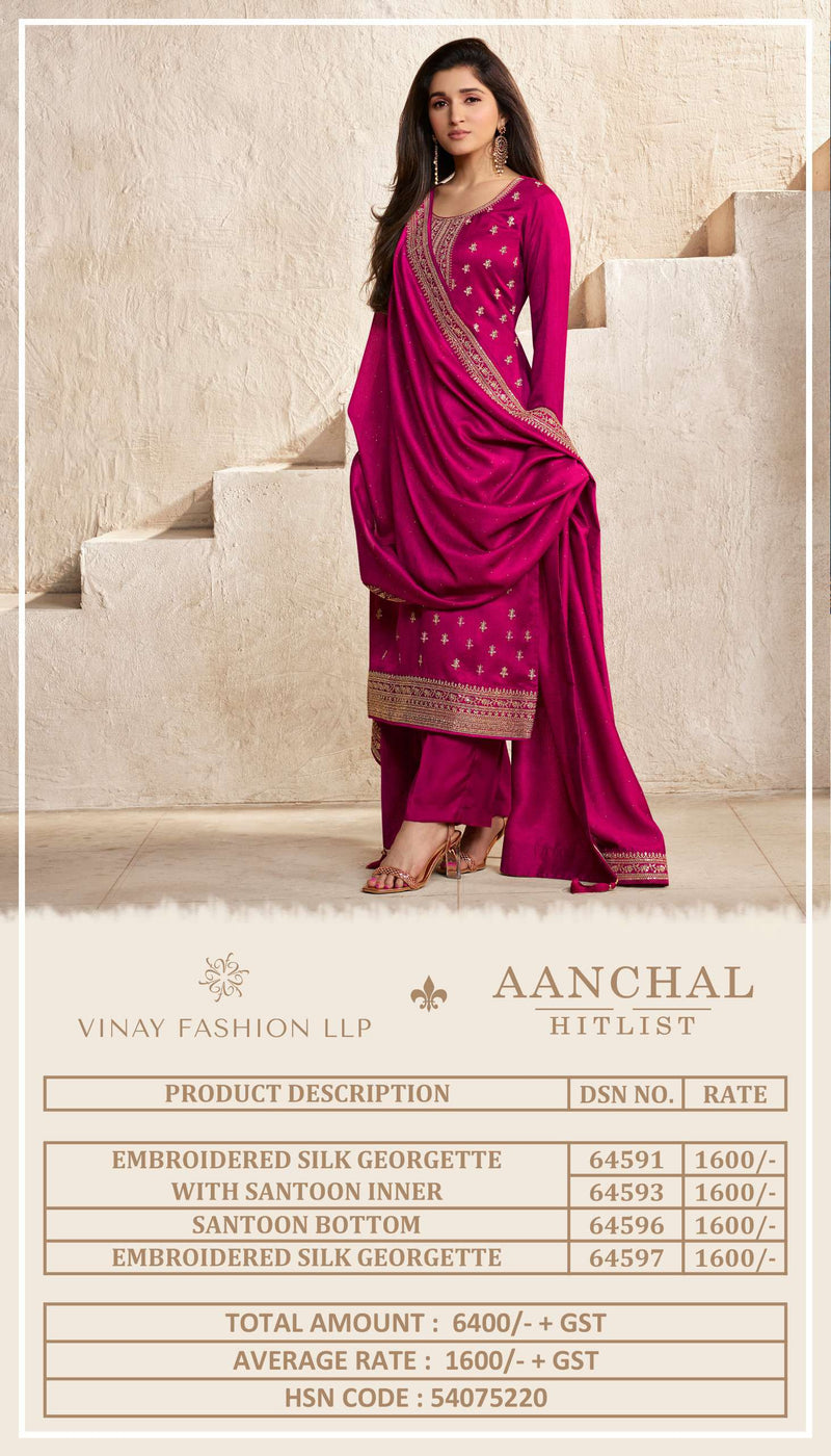 Vinay Fashion Aanchal Hit List Silk Georgette Embroidered Designer Party Wear Salwar Suit