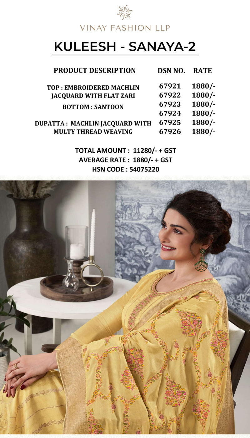 Vinay Fashion Sanaya Vol 2 Jacquard Embroidery With Muslin Dupatta Party Wear Salwar Suit