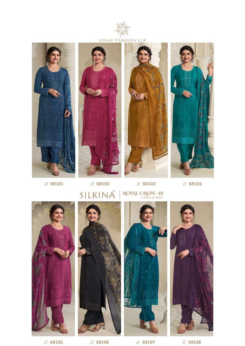 Vinay Fashion Silkina Royal Crepe Vol 45 Designer Wedding Wear Salwar Suit