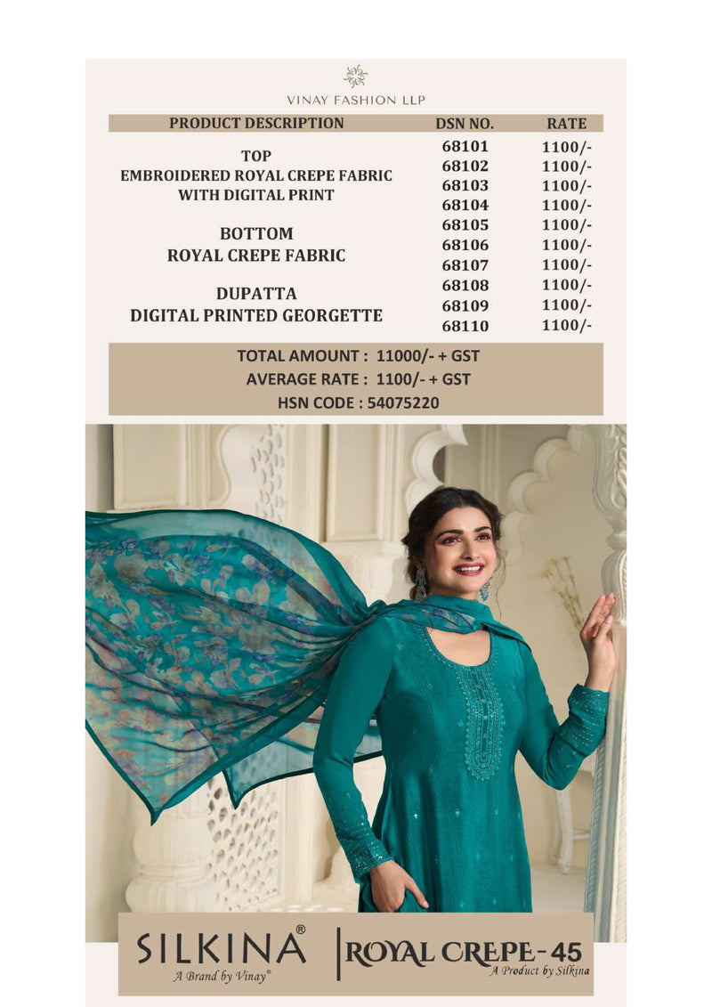 Vinay Fashion Silkina Royal Crepe Vol 45 Designer Wedding Wear Salwar Suit