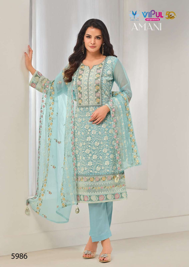 Vipul Fashion Amani Organza Chiffon Heavy Embroidery Party Wear Salwar Suit