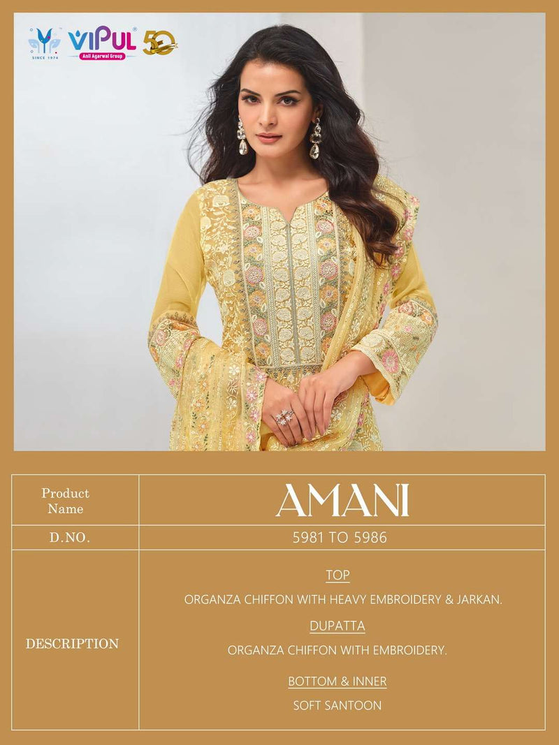 Vipul Fashion Amani Organza Chiffon Heavy Embroidery Party Wear Salwar Suit