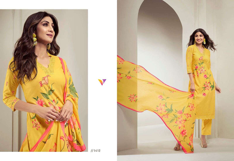 Viradi Shilpa Vol 12 Cotton Digital Print Party Wear Kurti Pant Dupatta Set