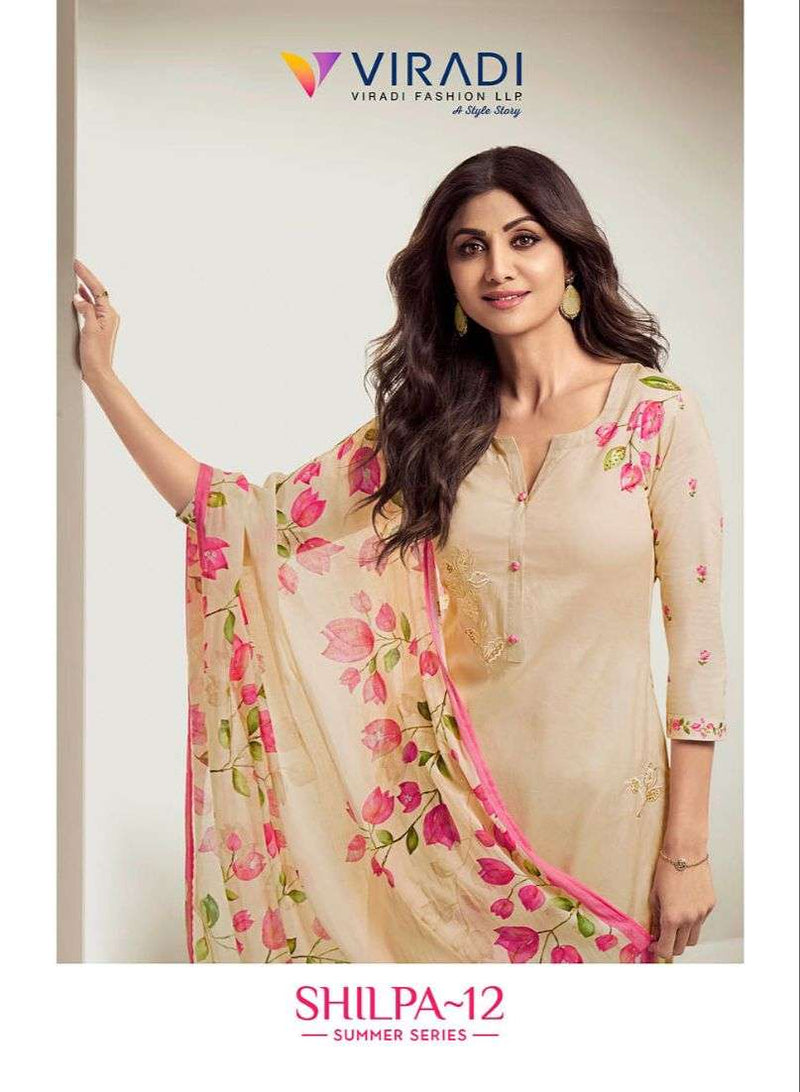Viradi Shilpa Vol 12 Cotton Digital Print Party Wear Kurti Pant Dupatta Set