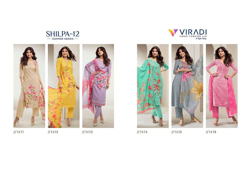 Viradi Shilpa Vol 12 Cotton Digital Print Party Wear Kurti Pant Dupatta Set