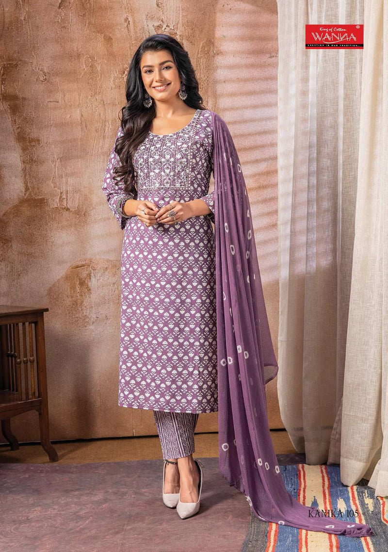 Wanna Present Kanika Fancy 3pcs Set Thread Work Kurti With Pant And Chiffon Dupatta Catalogue