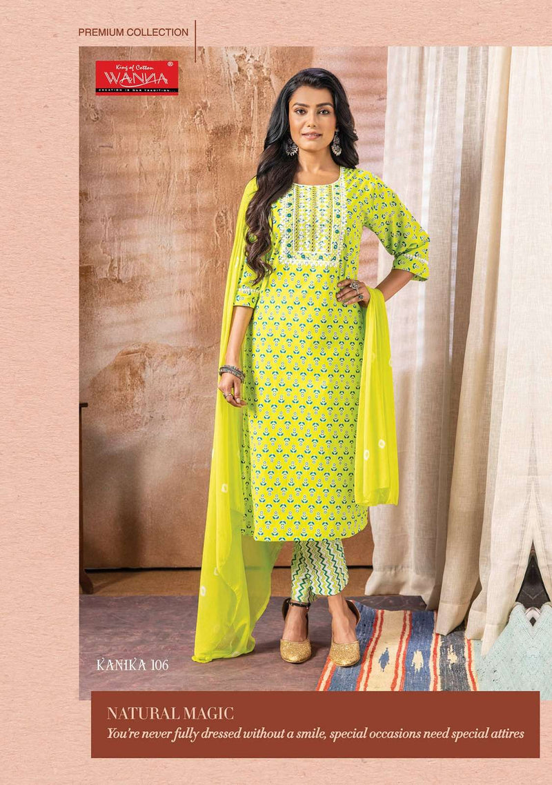 Wanna Present Kanika Fancy 3pcs Set Thread Work Kurti With Pant And Chiffon Dupatta Catalogue