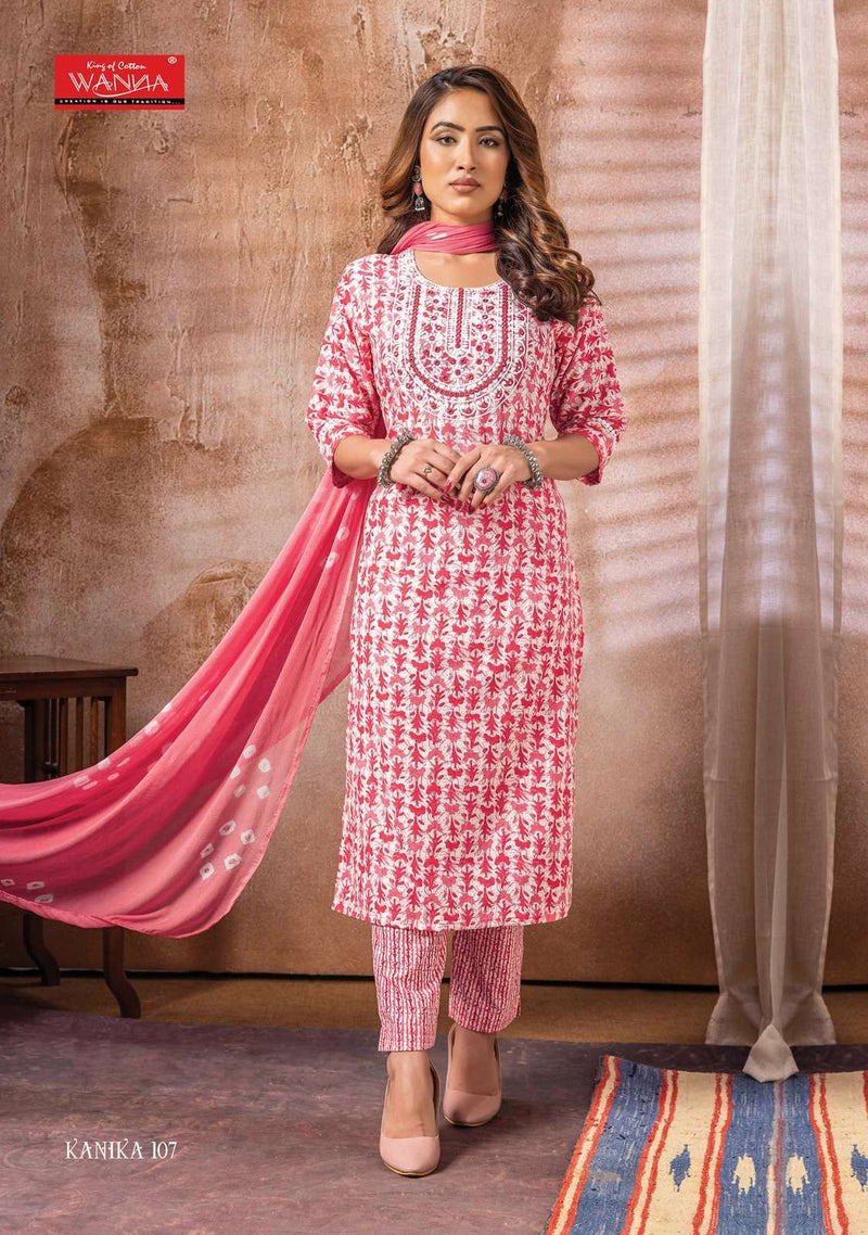 Wanna Present Kanika Fancy 3pcs Set Thread Work Kurti With Pant And Chiffon Dupatta Catalogue