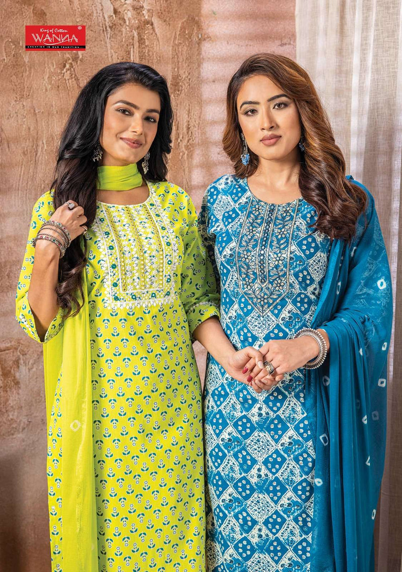 Wanna Present Kanika Fancy 3pcs Set Thread Work Kurti With Pant And Chiffon Dupatta Catalogue