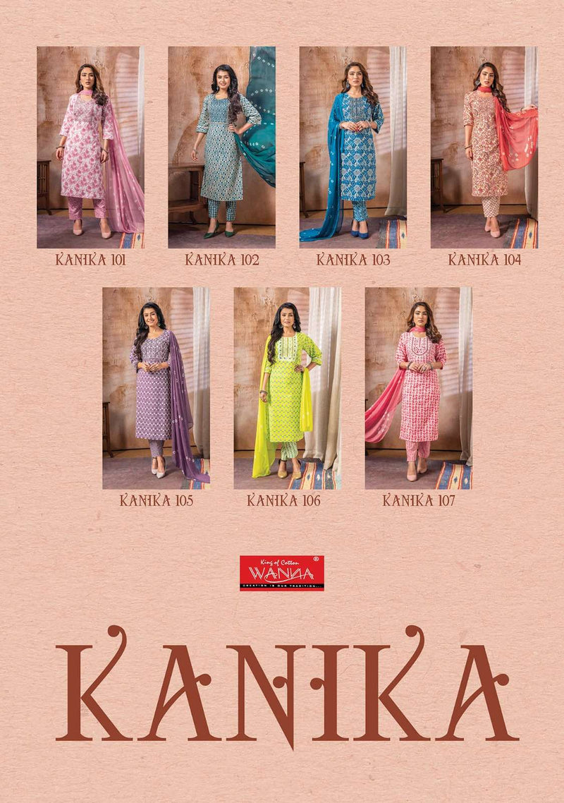 Wanna Present Kanika Fancy 3pcs Set Thread Work Kurti With Pant And Chiffon Dupatta Catalogue