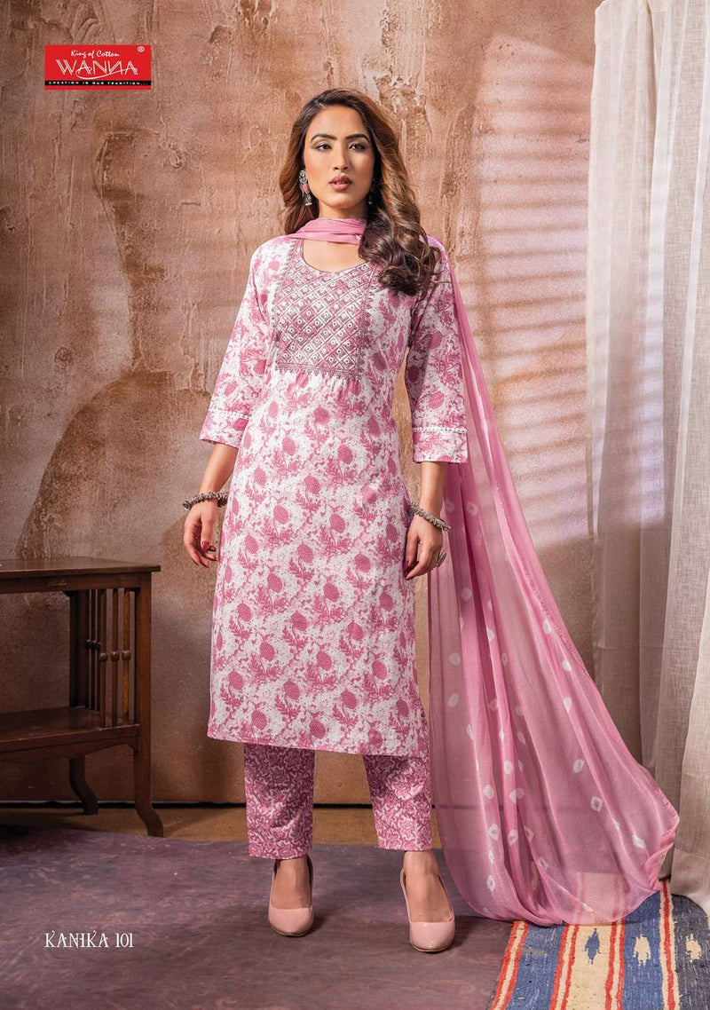 Wanna Present Kanika Fancy 3pcs Set Thread Work Kurti With Pant And Chiffon Dupatta Catalogue